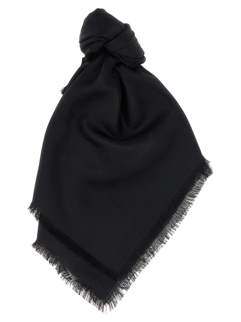 Gucci Gg Jacquard Cotton-Silk Shawl With Fringed Edges