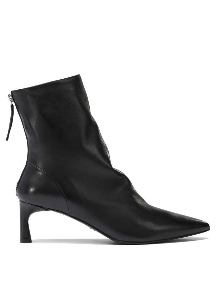 Halmanera Pointed Toe Ankle Boots With Slim Kitten Heel And Ruched Upper