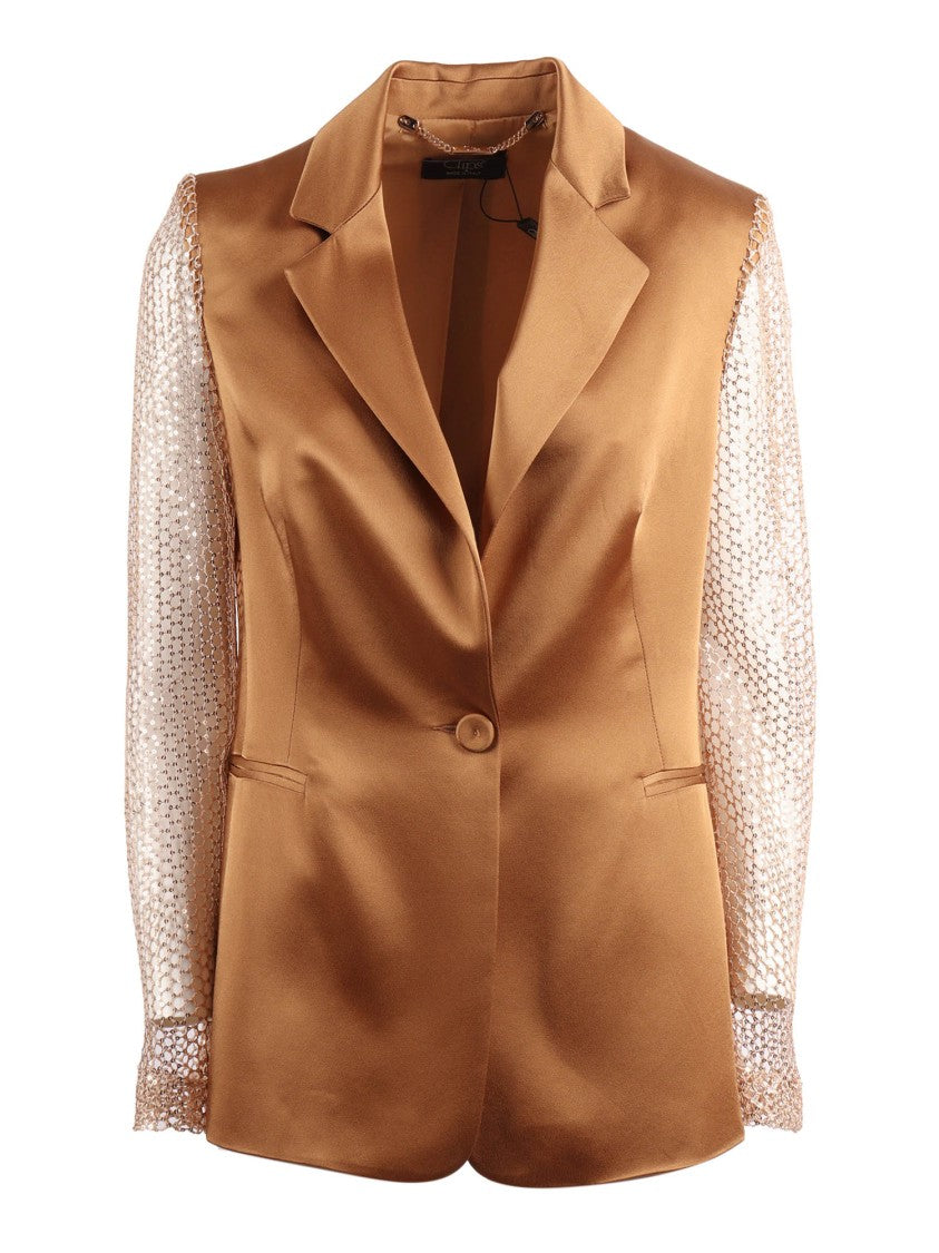 Clips Sheer Sequined Sleeve Tailored Jacket