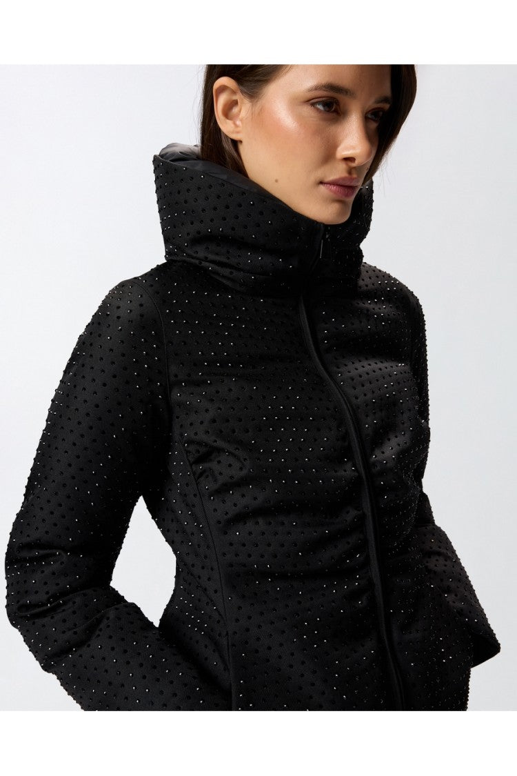 Pinko Black Allover Rhinestone Quilted Polyester Down Jacket
