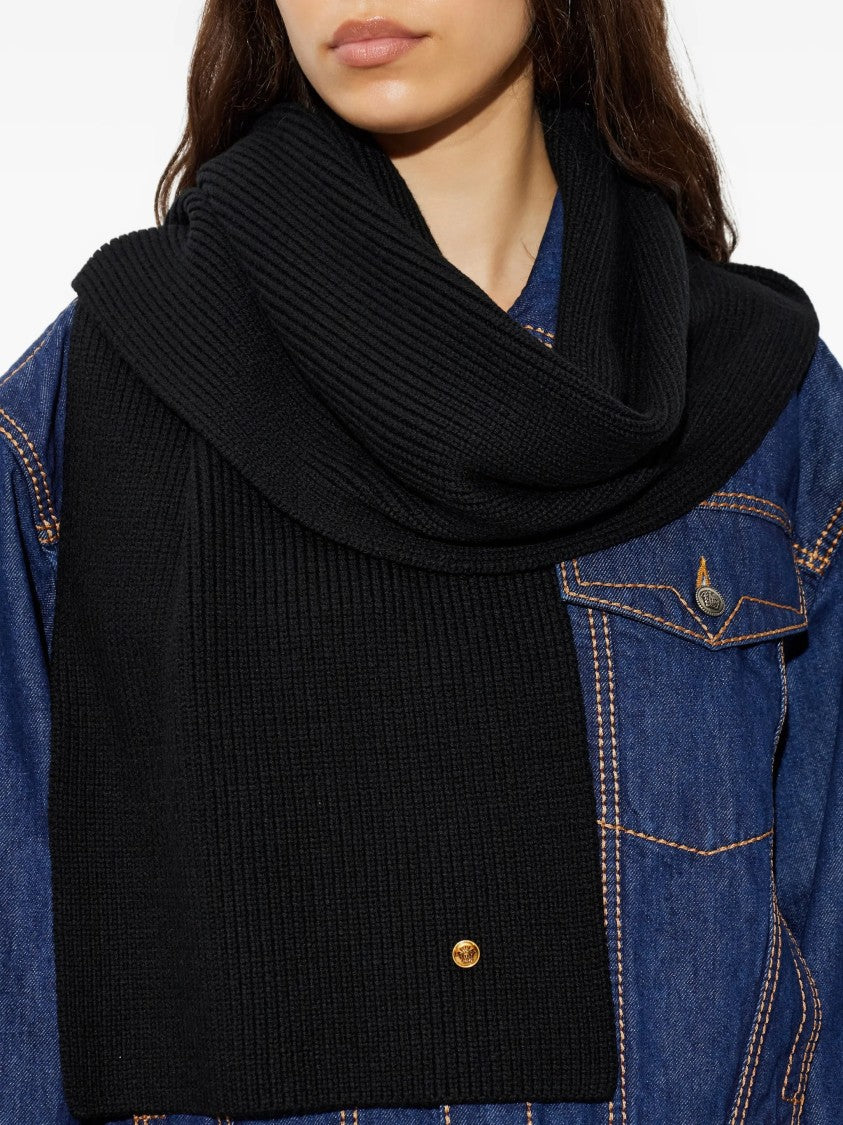 Versace Soft Wool Knit Scarf With Gold Emblem