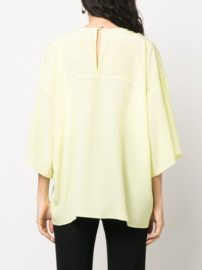 Lanvin Red Round Neck Silk Elbow-Sleeve Top
