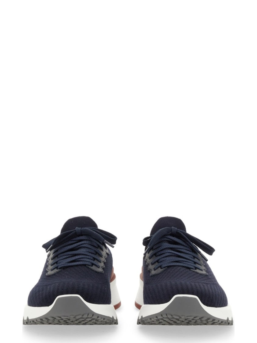 Brunello Cucinelli Knitted Blue Runner Sneakers With Cushioned Sole