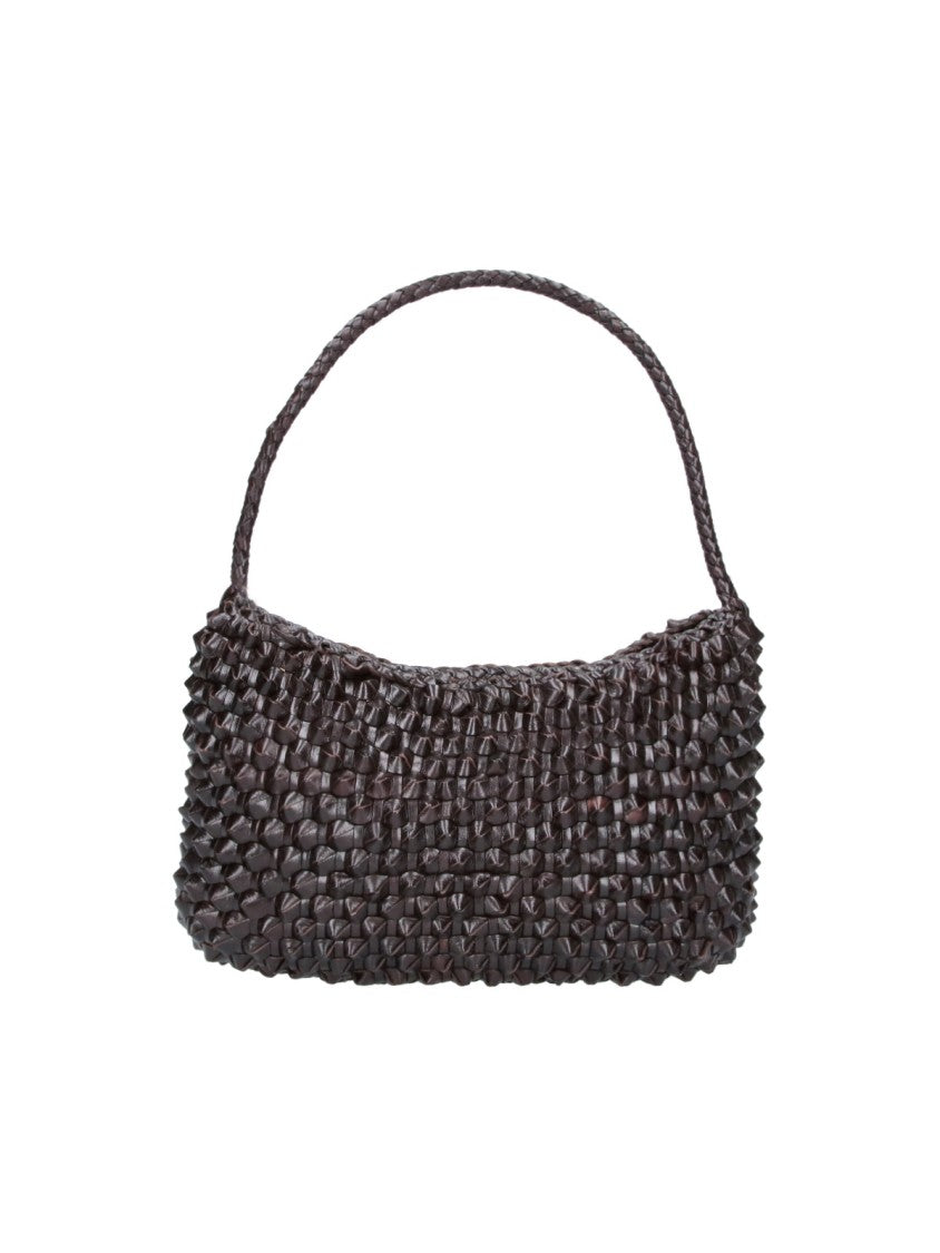 Dragon Diffusion Brown Basil Cactus Woven Leather Shoulder Bag