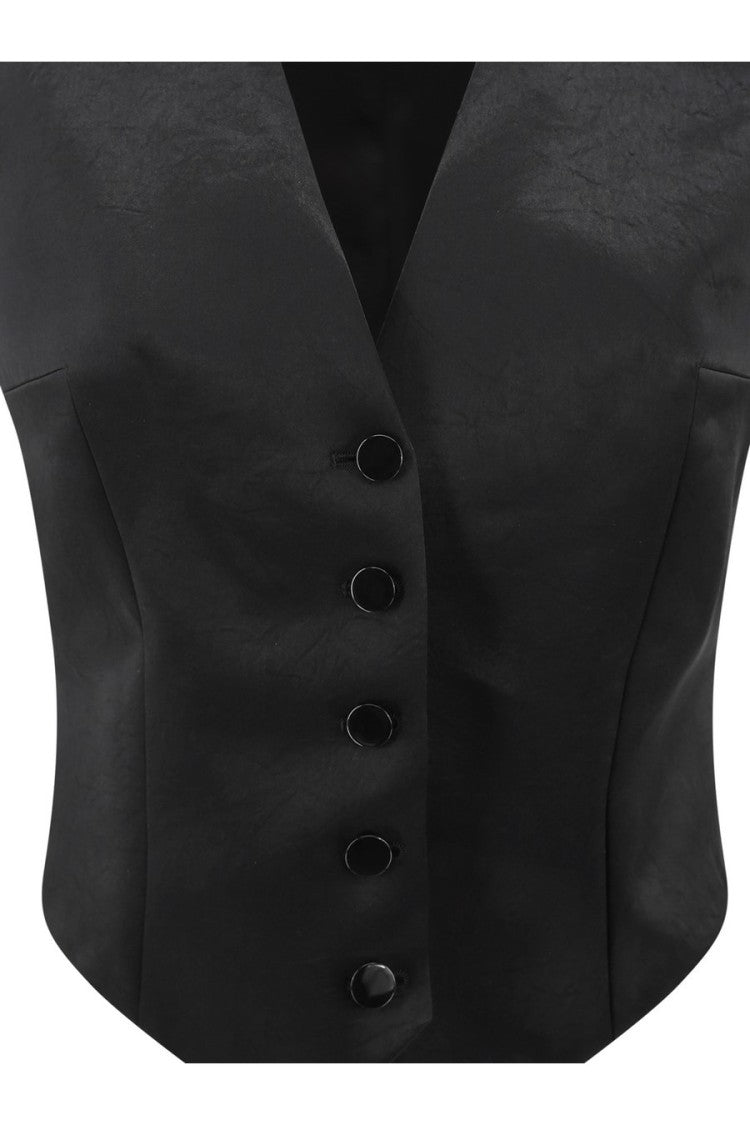 Philosophy Di Lorenzo Serafini Tailored Black Acetate Vest With Deep V-Neckline