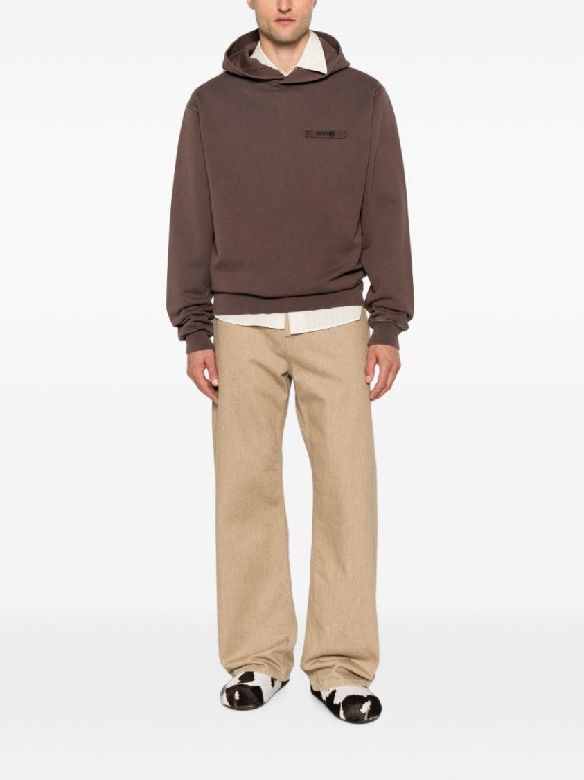 Jacquemus Relaxed Fit Brown Hoodie With Ribbed Details