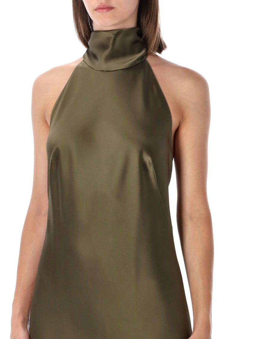 Polo Ralph Lauren Floor-Length Satin Evening Dress With Open Back And Grosgrain Tie