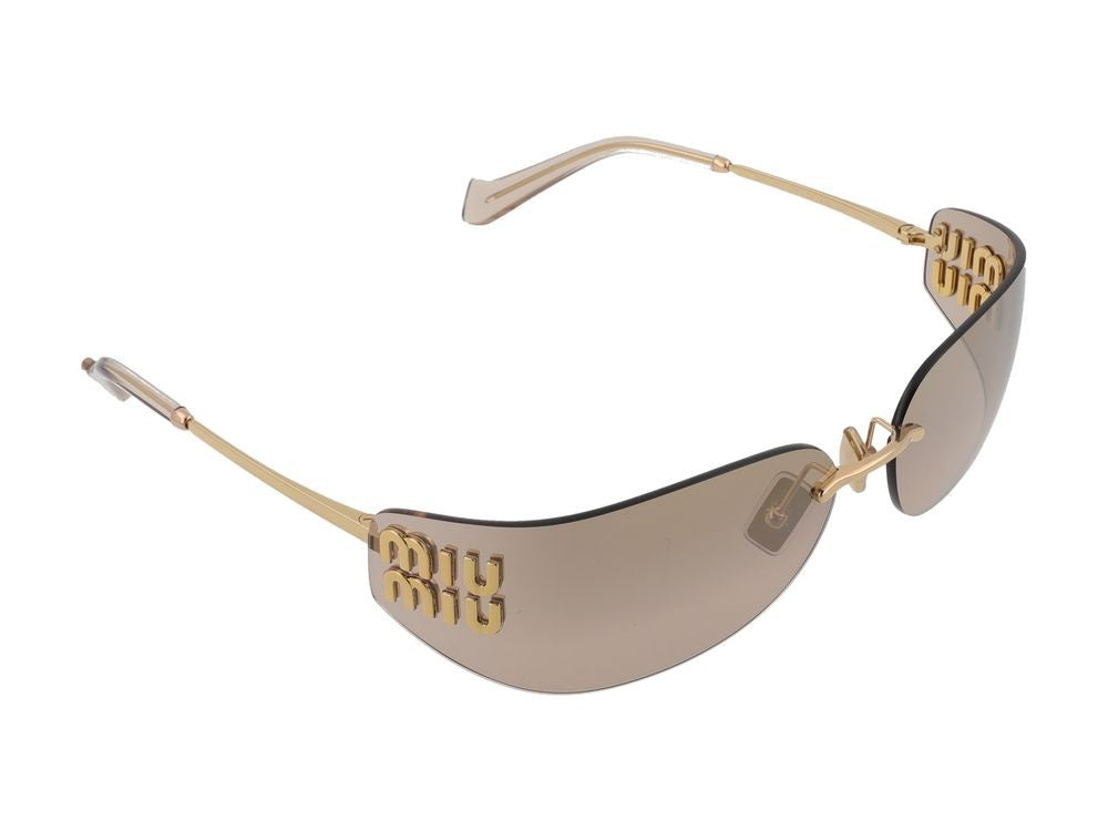 Miu Miu Curved Brown Lens Gold-Tone Temple Rimless Sunglasses