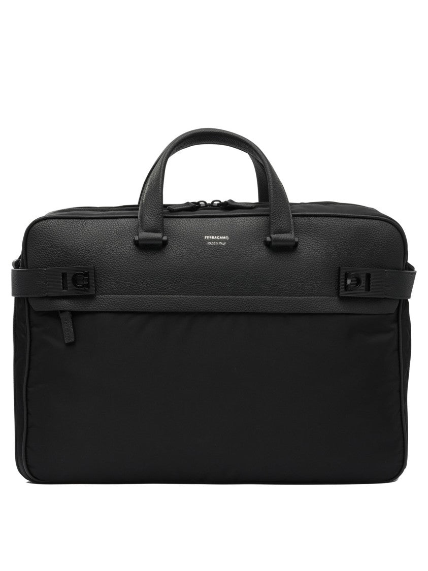 Ferragamo Rectangular Crossbody Bag In Nylon-Leather Blend