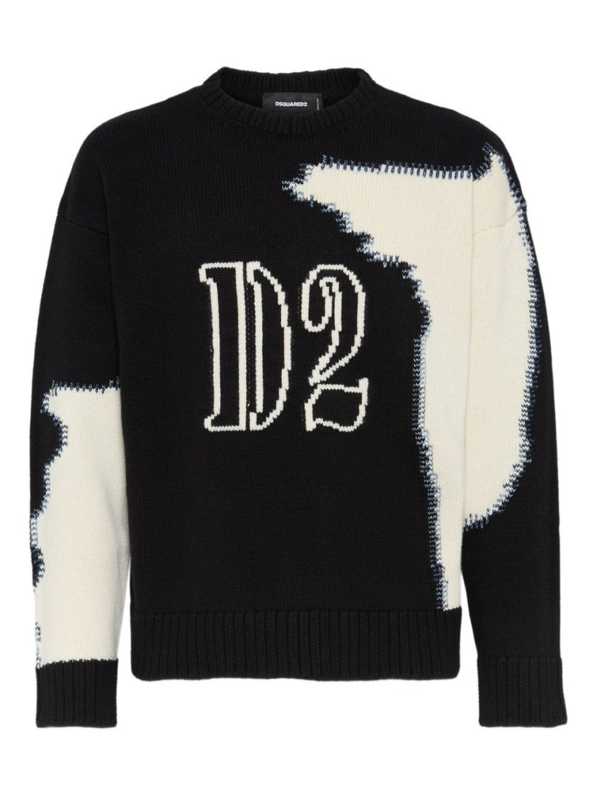 Dsquared2 Crew Neck Sweater With Bold Intarsia Pattern