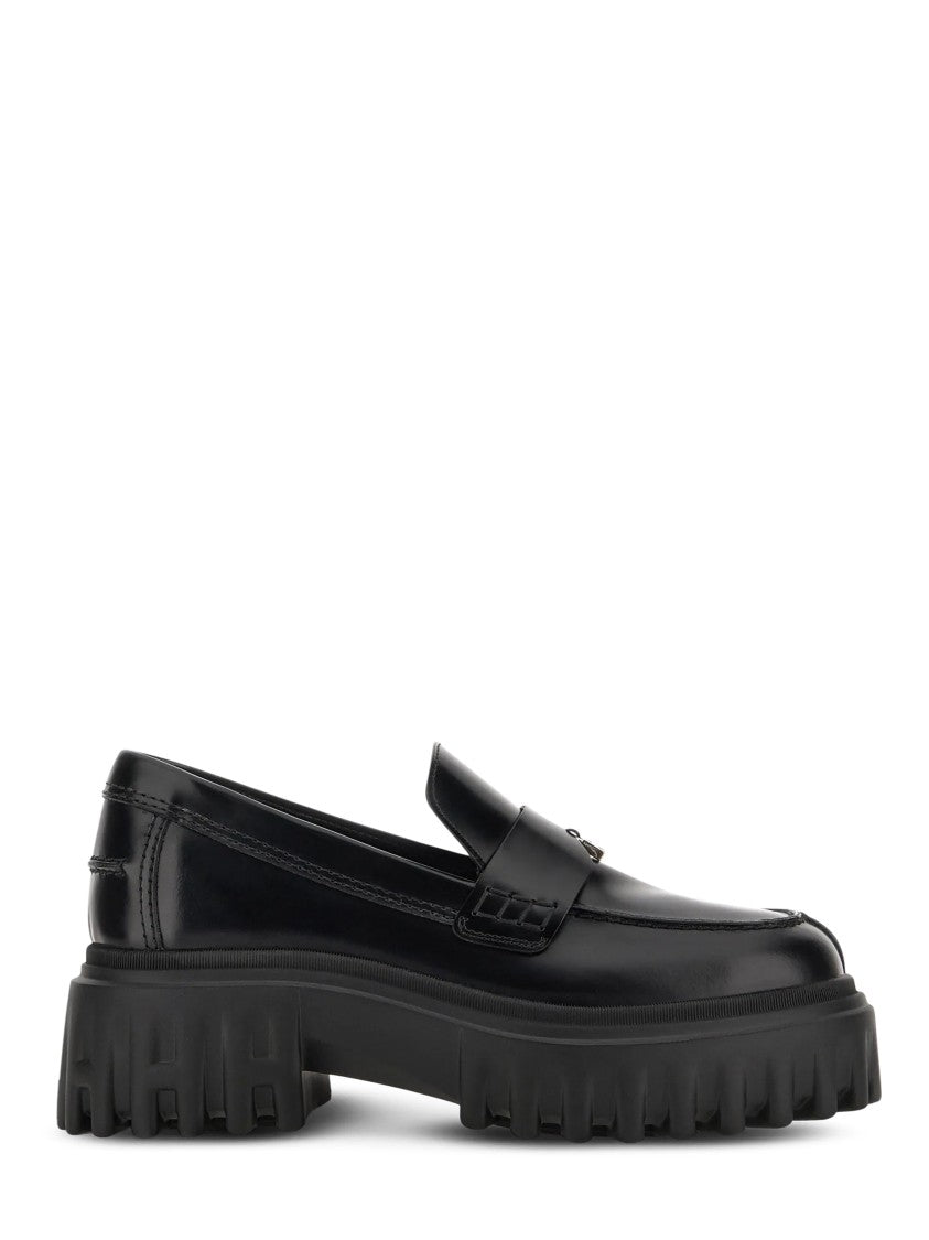 Hogan Polished Black Leather Loafers