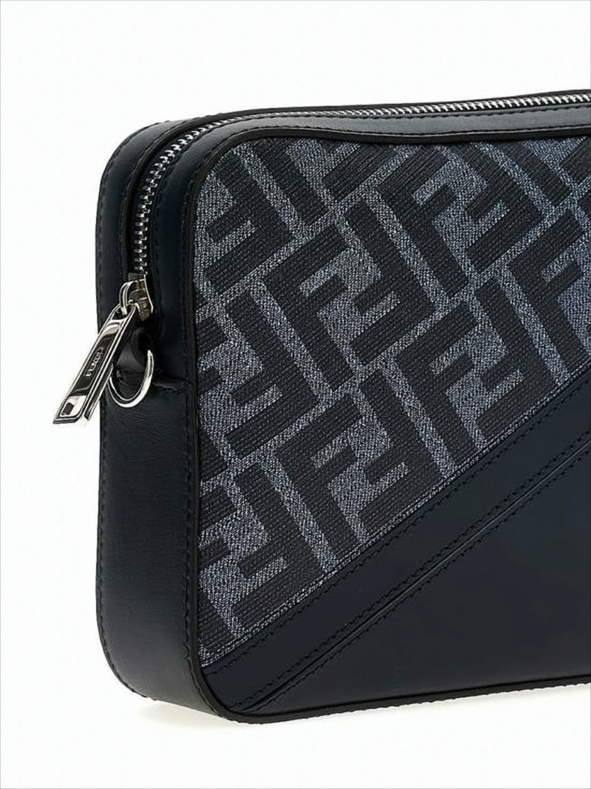Fendi Sleek Rectangular Crossbody Bag With Geometric Pattern And Adjustable Strap