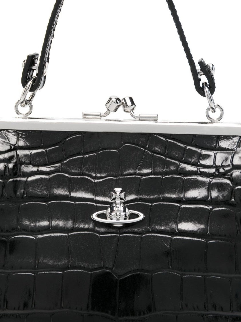 Vivienne Westwood Black Glossy Crocodile-Embossed Chain Wallet