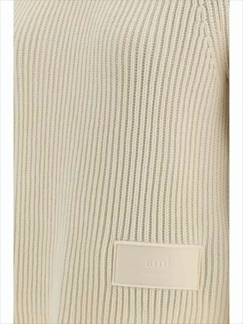 Ami Paris Ribbed Knit Sweater With Subtle Patch Detail