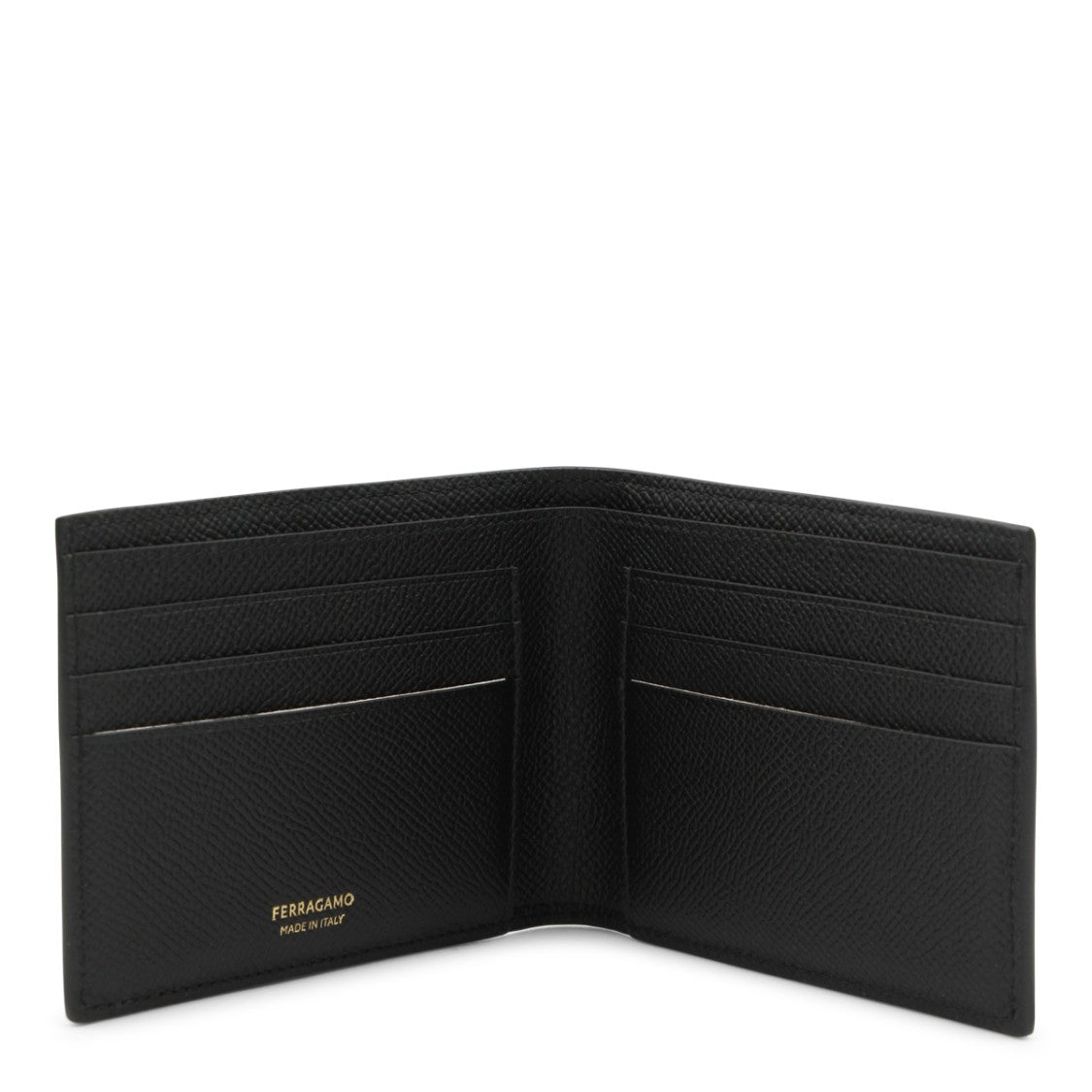 Ferragamo Textured Black Bifold Wallet With Gold-Tone Logo