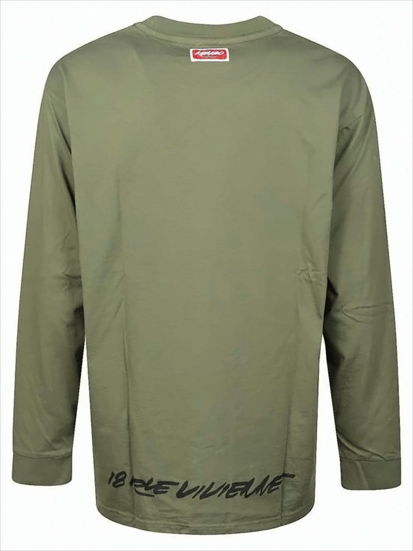 Kenzo Olive Green Long-Sleeve T-Shirt With Floral Graphic
