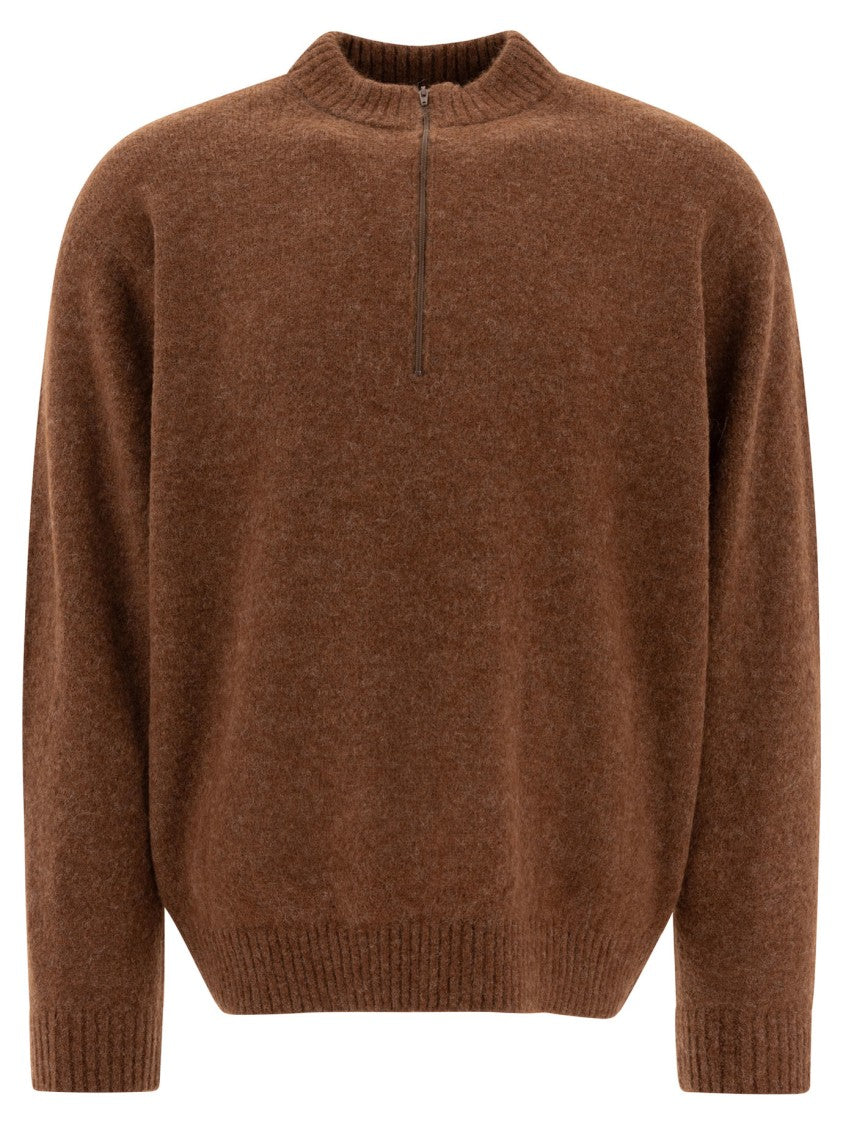 Undercover Half-Zip Brown Knitwear With Alpaca