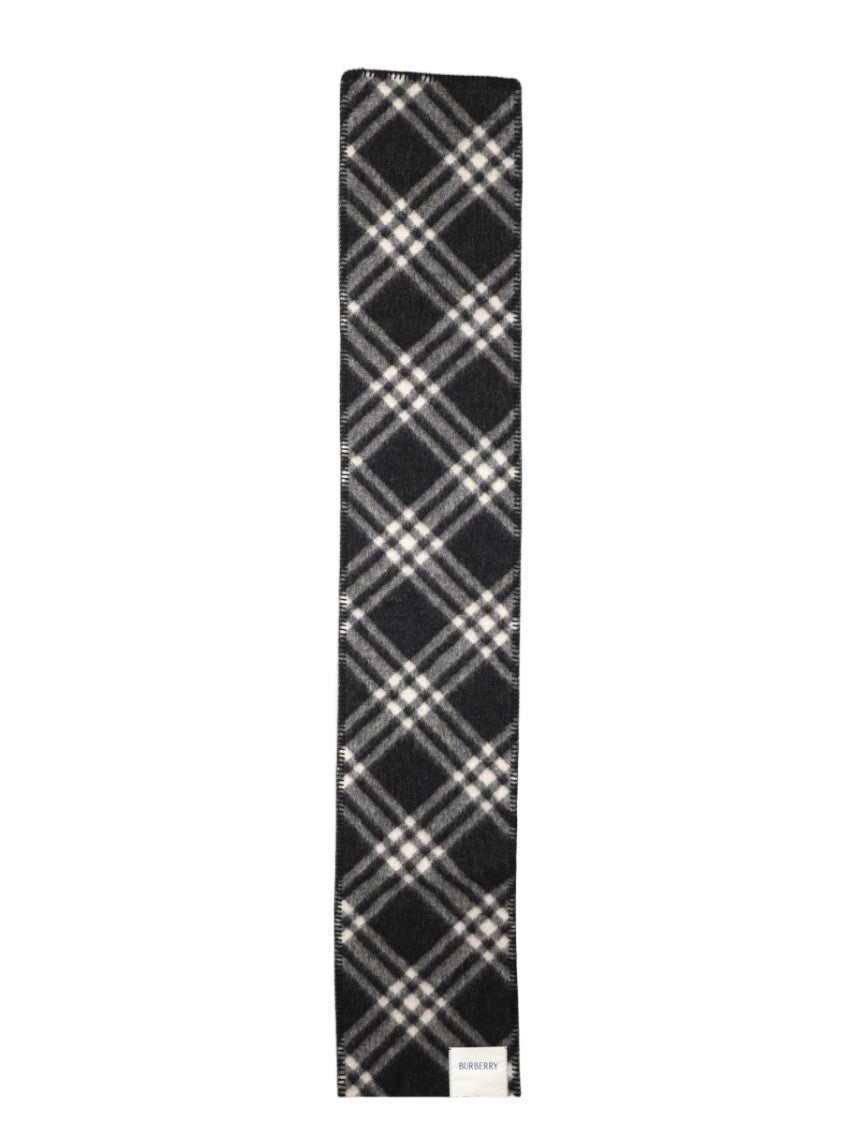 Burberry Black White Grey Plaid Wool Scarf