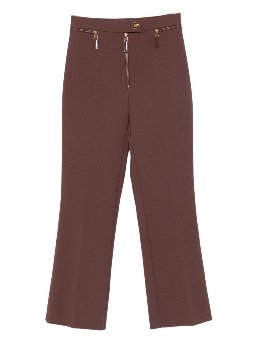 Elisabetta Franchi Cropped Brown Straight-Leg Trousers With High Waist