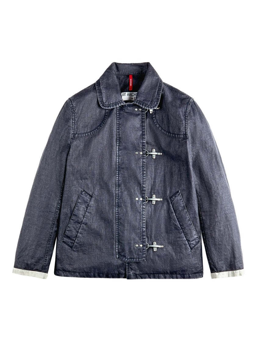 Fay Structured Boxy Blue Metal Toggle Jacket