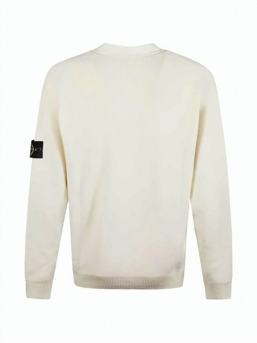 Stone Island Ribbed Knit Cardigan With V-Neckline And Button-Down Front