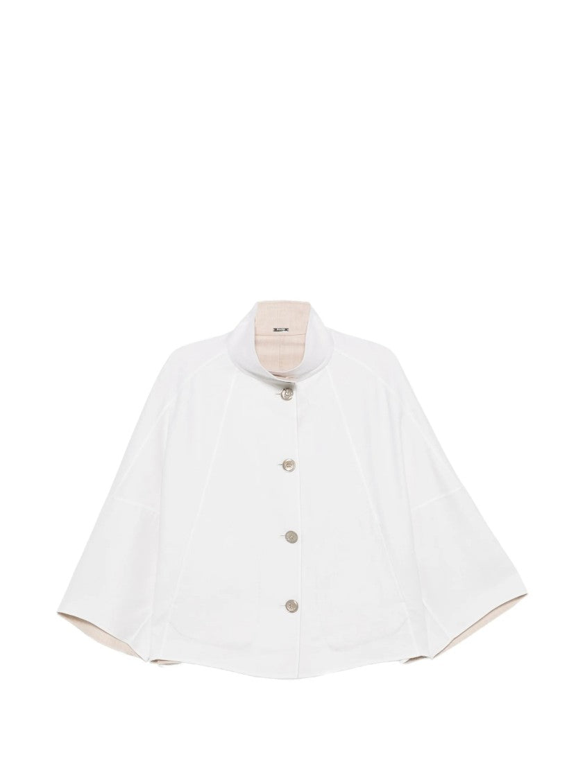 Moorer White Boxy Short Jacket With Wide Sleeves