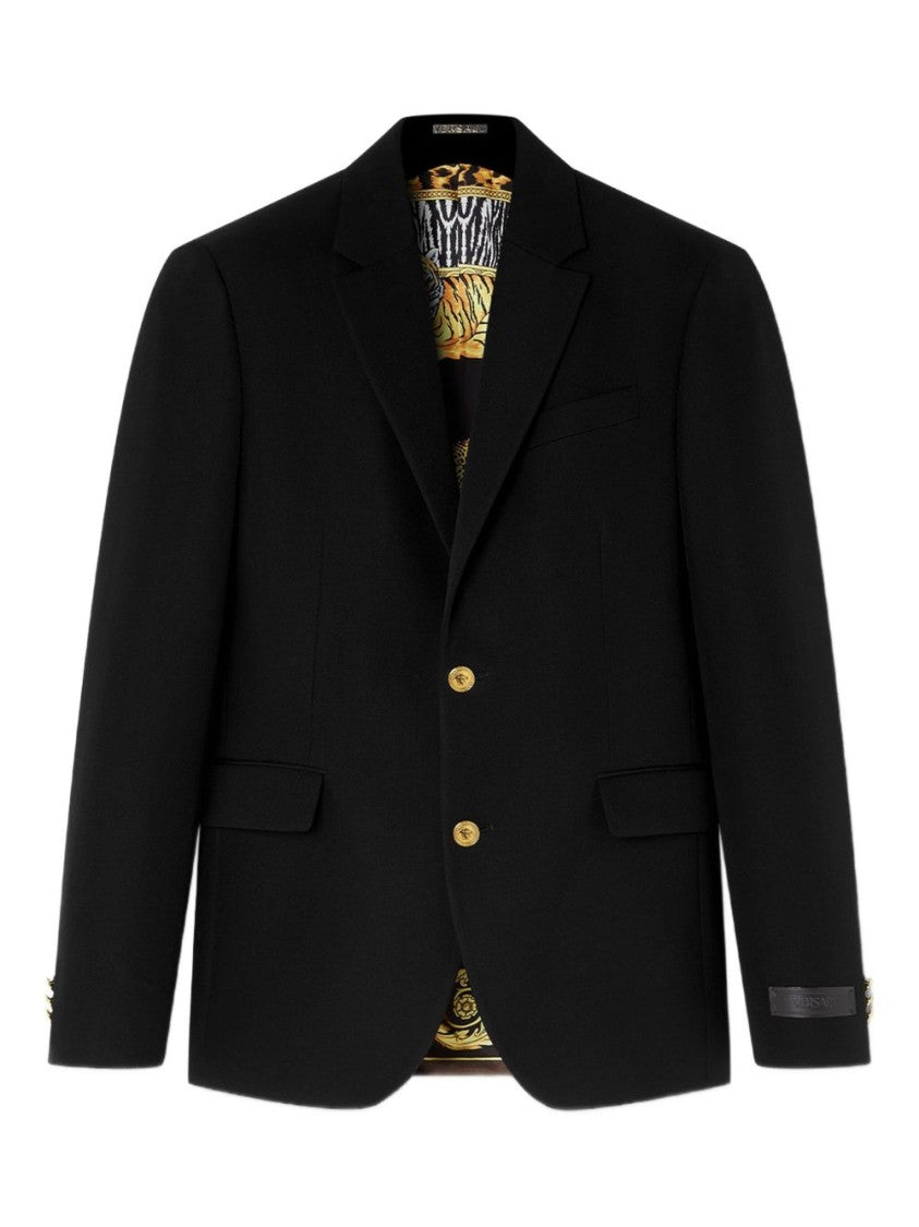 Versace Black Wool Gold Button Three-Button Jacket