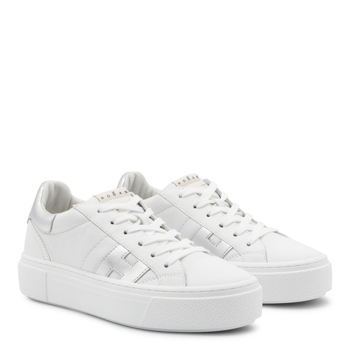 Hogan White Leather Sneakers With Silver Accents