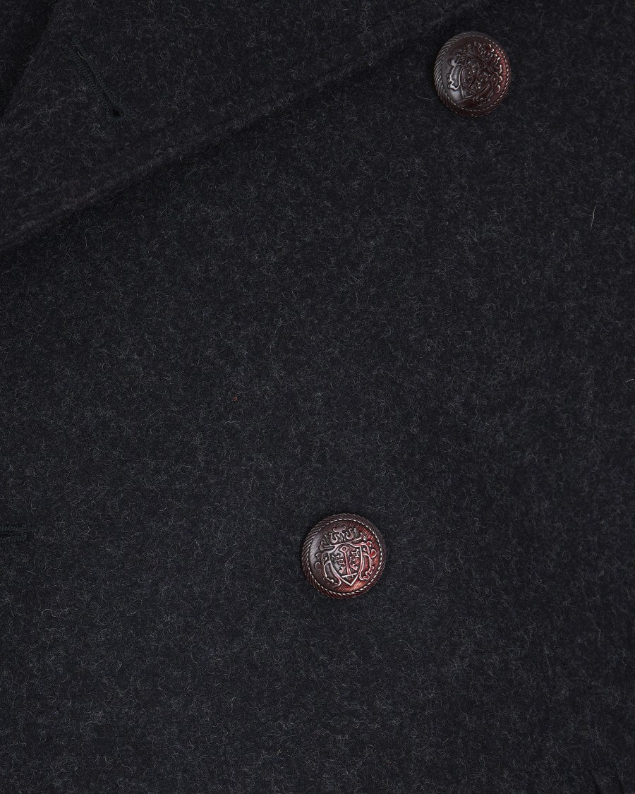 Suithomme Double-Breasted Black Wool Blend Coat With Large Notch Lapel