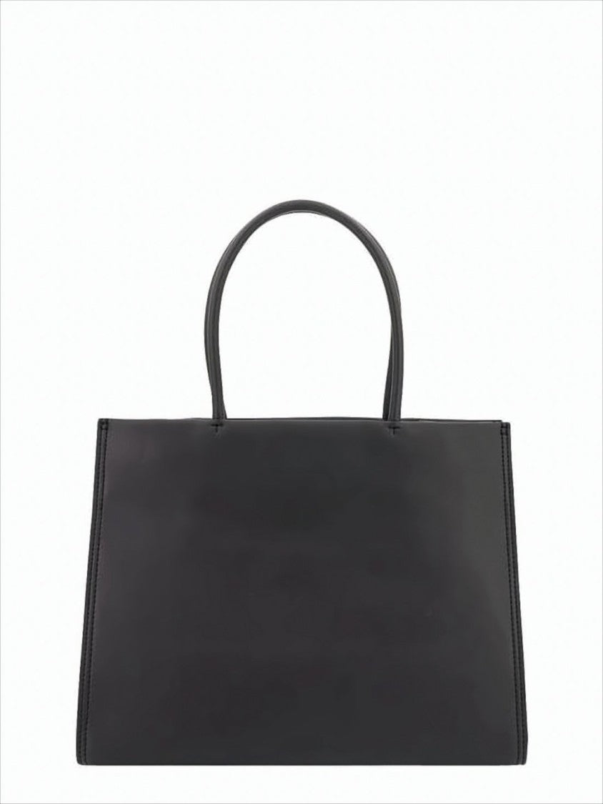 Tory Burch Matte Black Rectangular Tote Bag With Embossed Logo