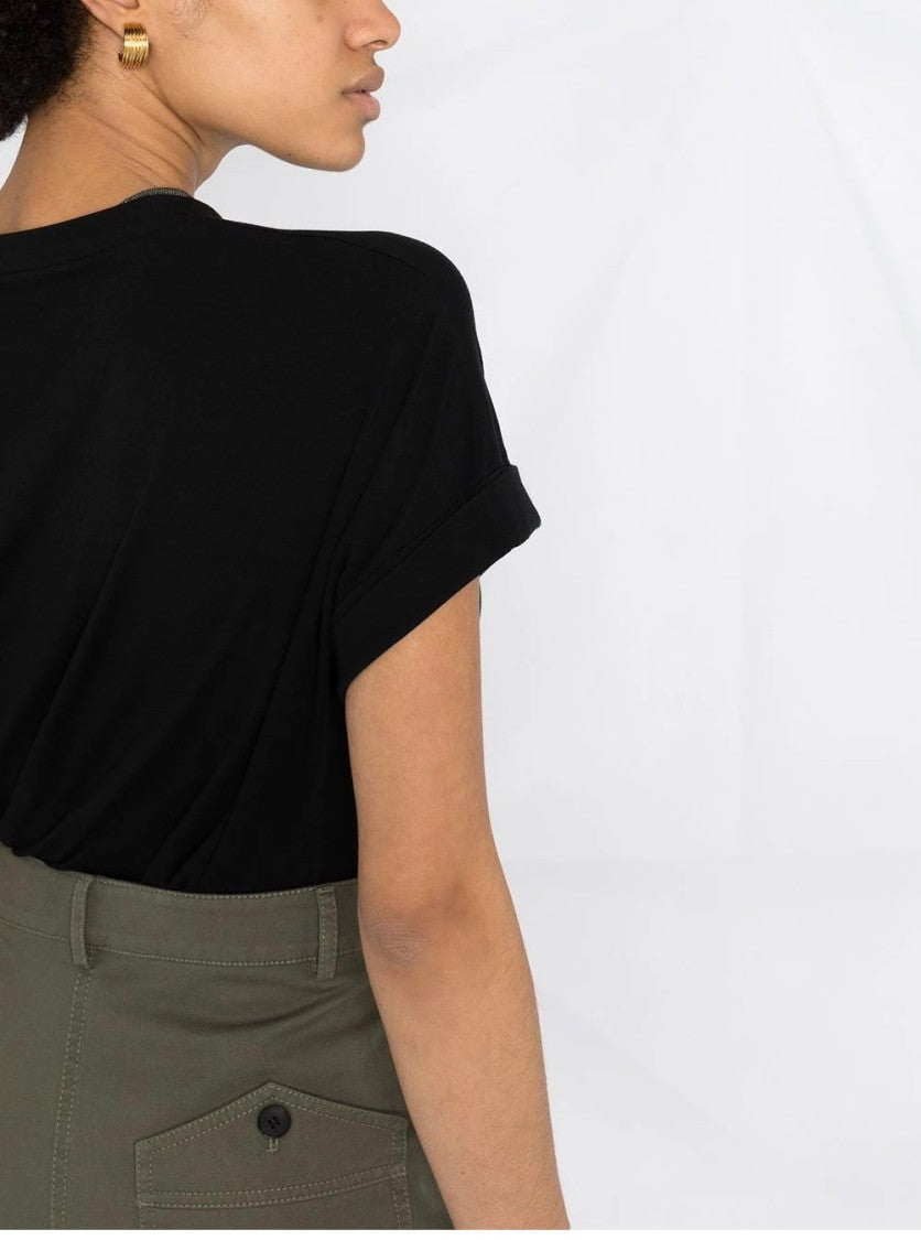 Brunello Cucinelli V-Neck Short Sleeve T-Shirt With Rolled Sleeves