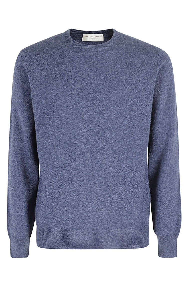 Filippo De Laurentis Cashmere Crew Neck Sweater With Ribbed Cuffs