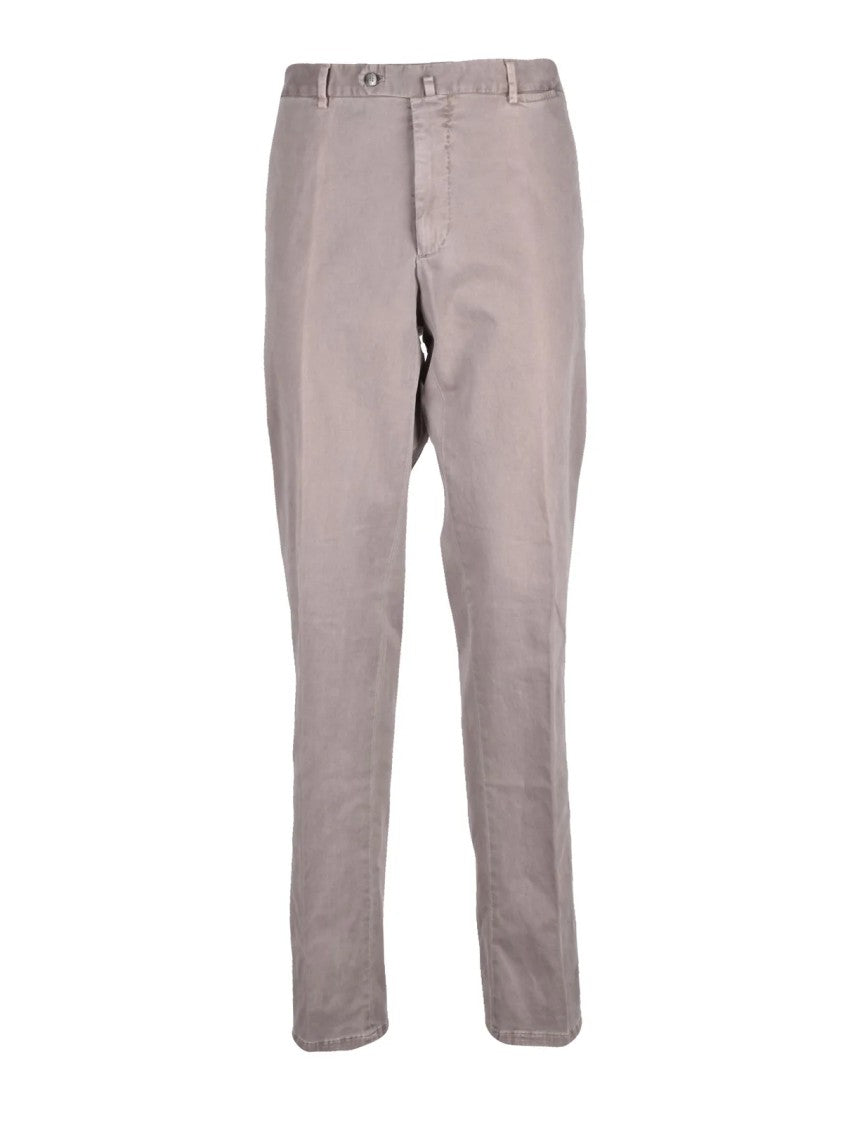 Santaniello Beige Stretch Cotton Zip Fustagno Formal Pants