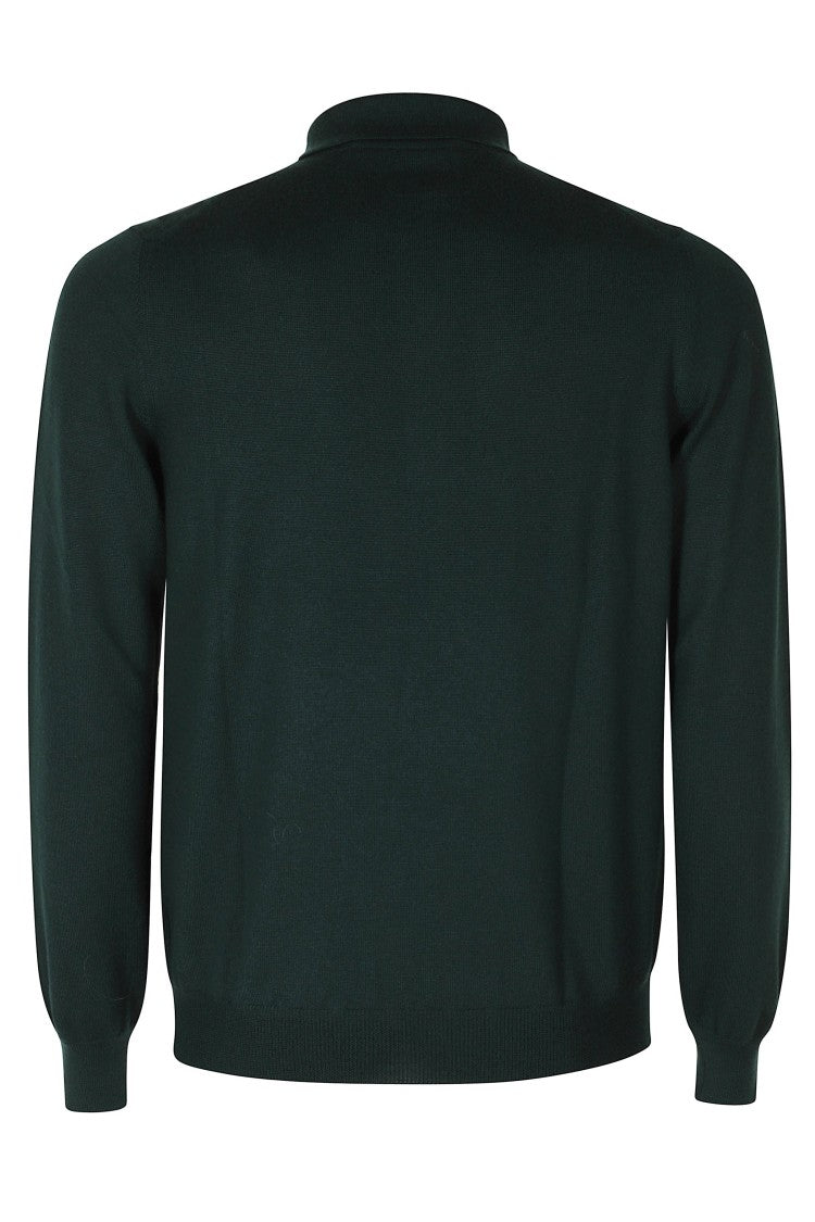 Tagliatore Green Merino Long-Sleeve Wool Polo Shirt