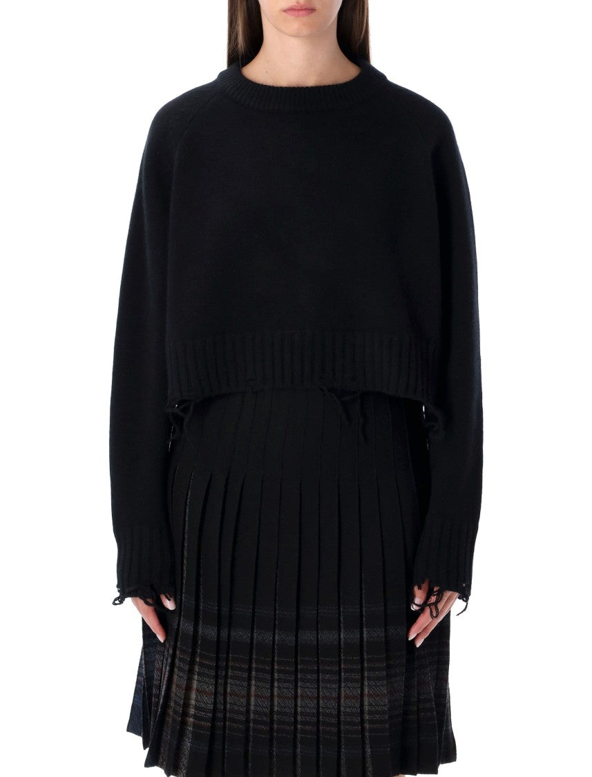 Low Classic Damaged Wool Blend Cropped Pullover Black