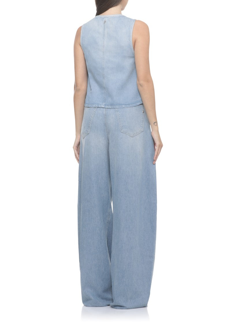 Dondup Blue Flared Denim Tank Top