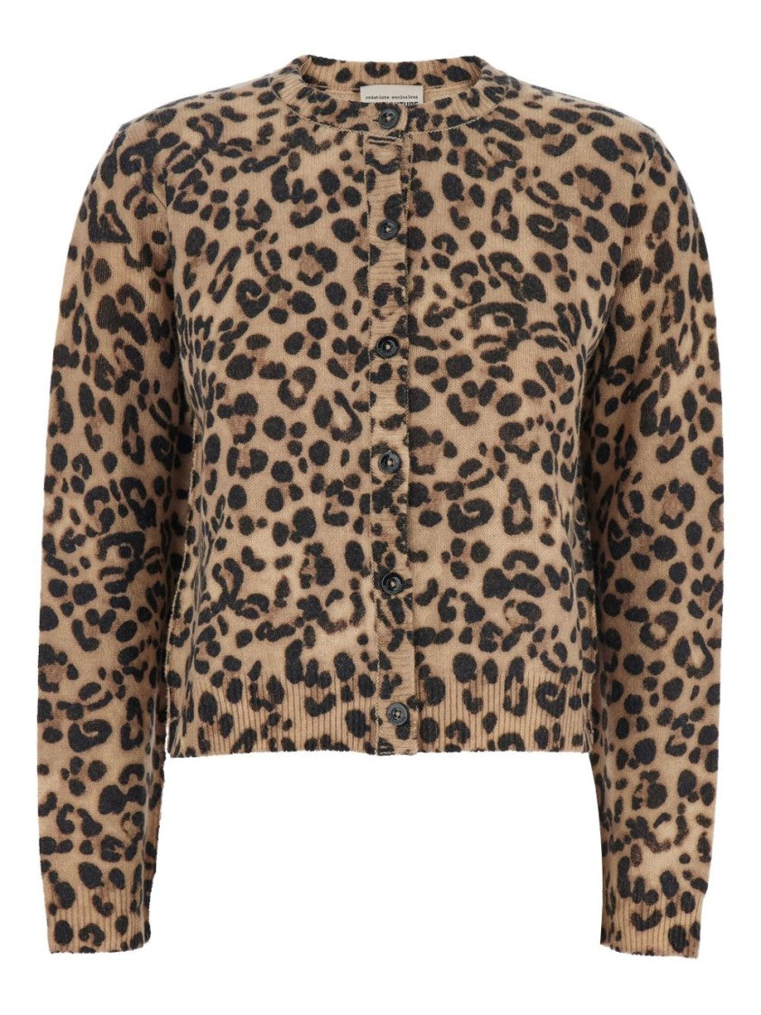 Semi Couture Cropped Cardigan With Bold Leopard Print