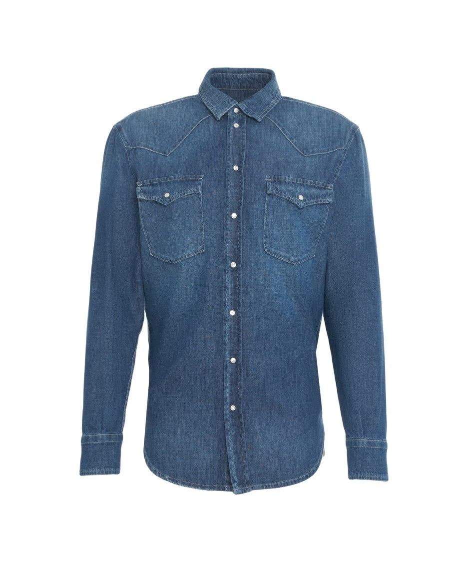 Dondup Button-Down Denim Shirt With Chest Pockets And Structured Collar