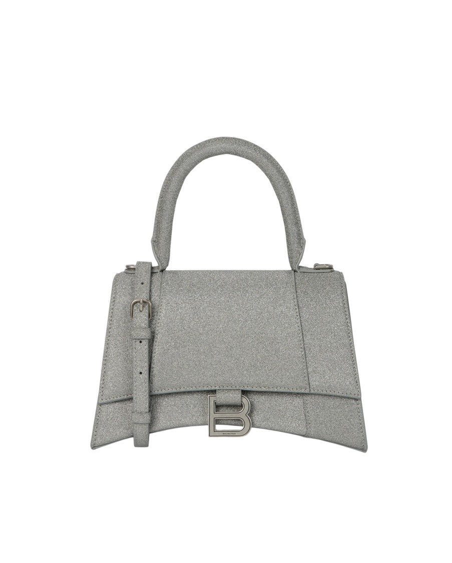 Balenciaga Hourglass Glitter Handbag With Silver-Tone Hardware And Flap Closure