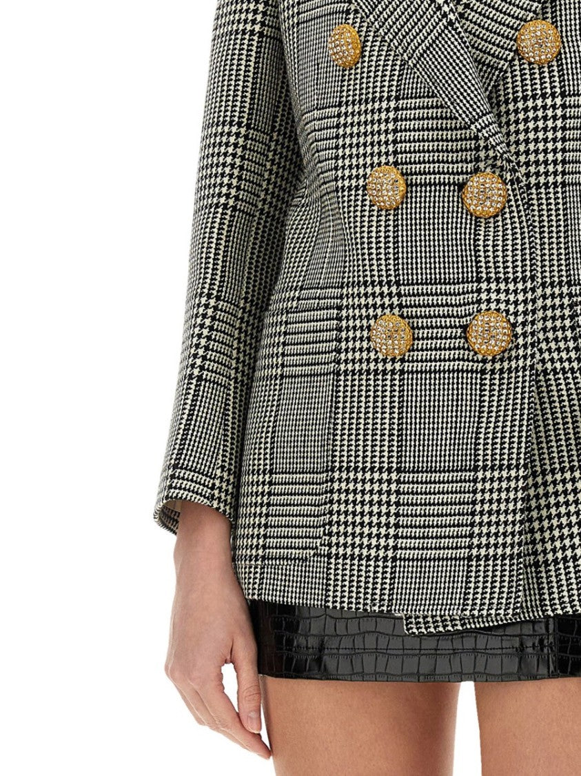 Valentino Double-Breasted Houndstooth Wool Jacket