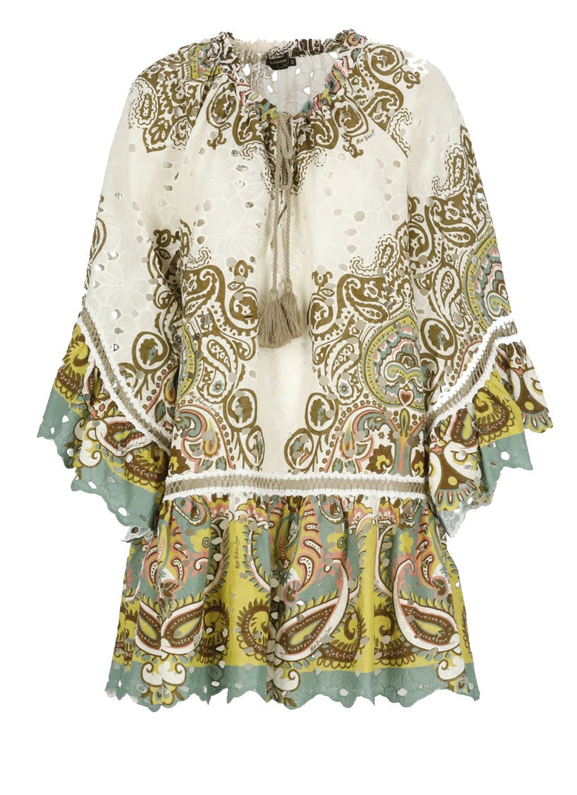 Miss Bikini Ivory Cotton Caftan With Floral Perforations