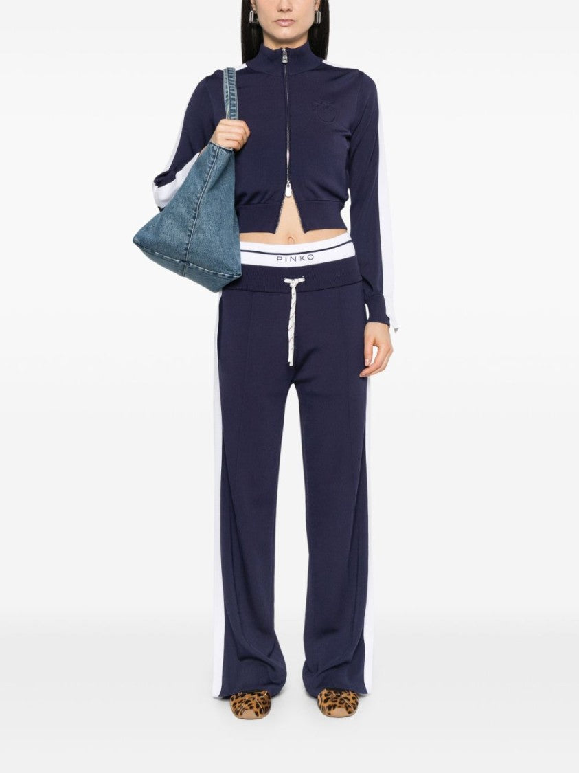 Pinko Cropped Navy Sweater With Zip Fastening