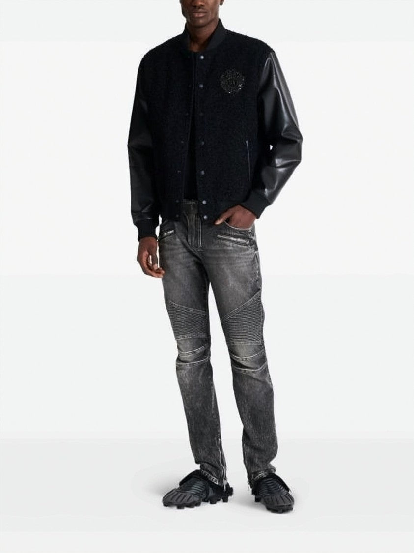 Balmain Slim-Fit Biker Jeans With Ribbed Detailing And Zippered Pockets