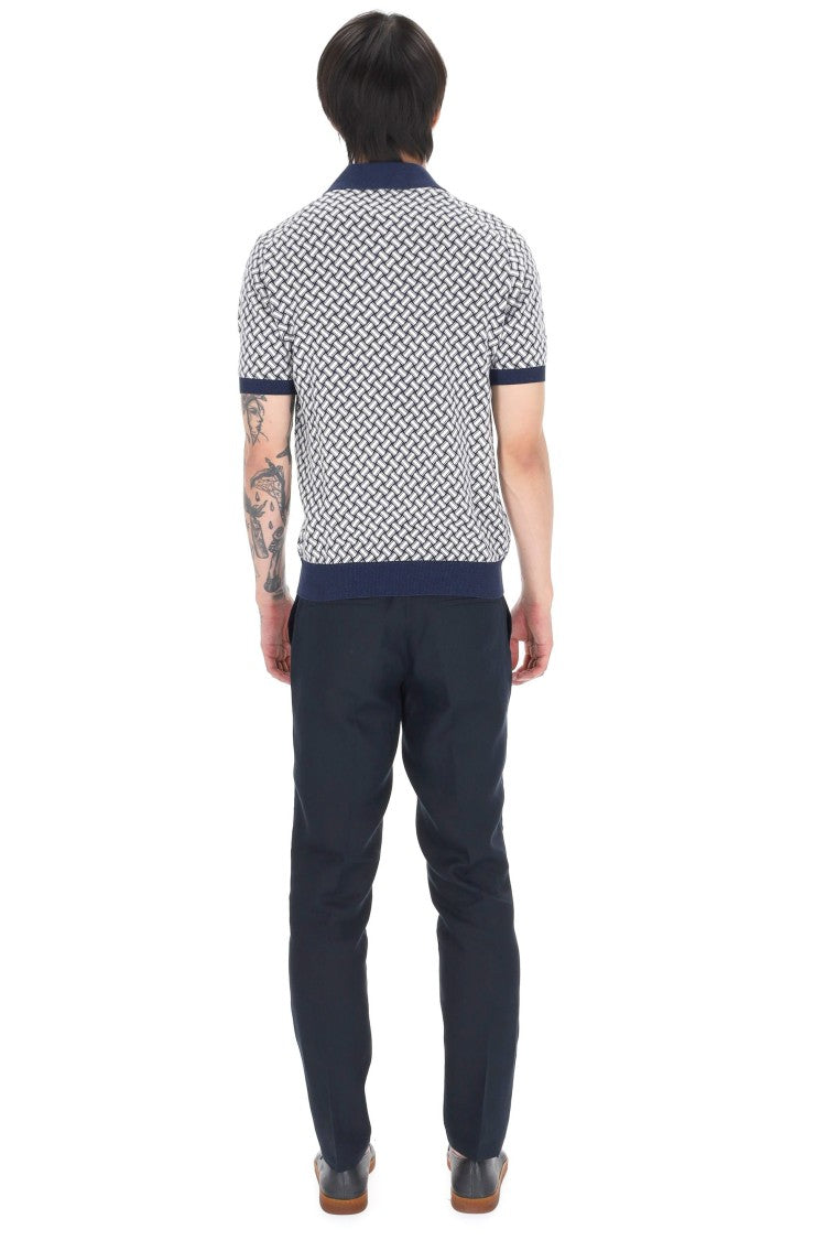 Drumohr Biscottino Pattern Cotton-Linen Open Collar Polo Shirt