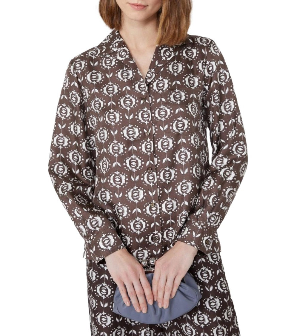 Max Mara Geometric Pattern Long-Sleeved Shirt With Classic Collar