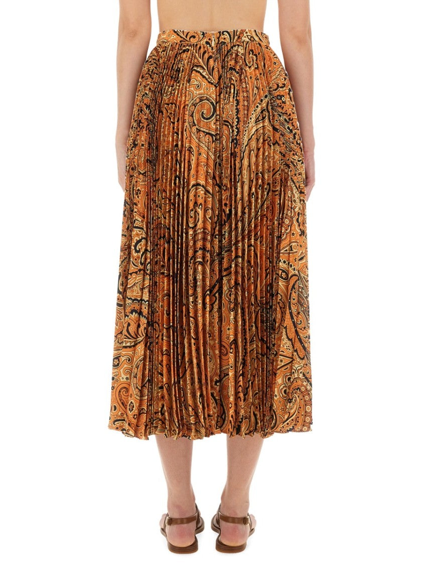 Etro Pleated Sablé Skirt With Vibrant Paisley Print