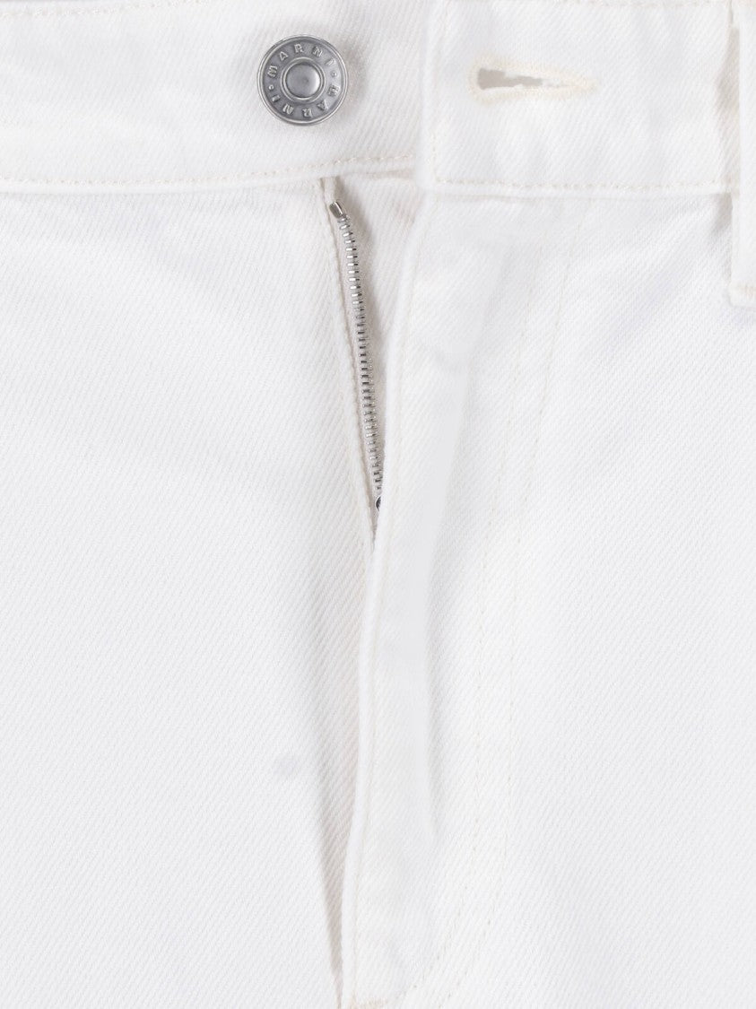 Marni White Cotton Midi Skirt With Five-Pocket Design And Zip Closure