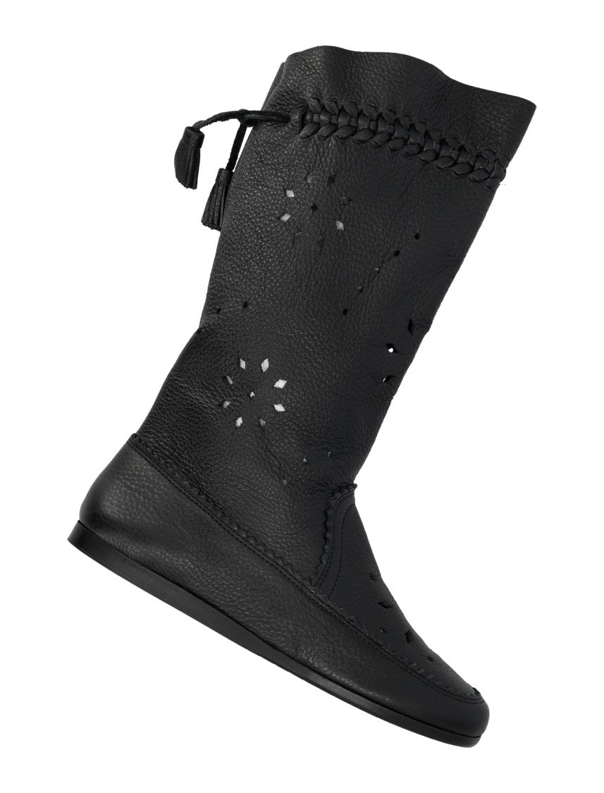 Isabel Marant Perforated Calfskin Welky Boots With Braided Detailing