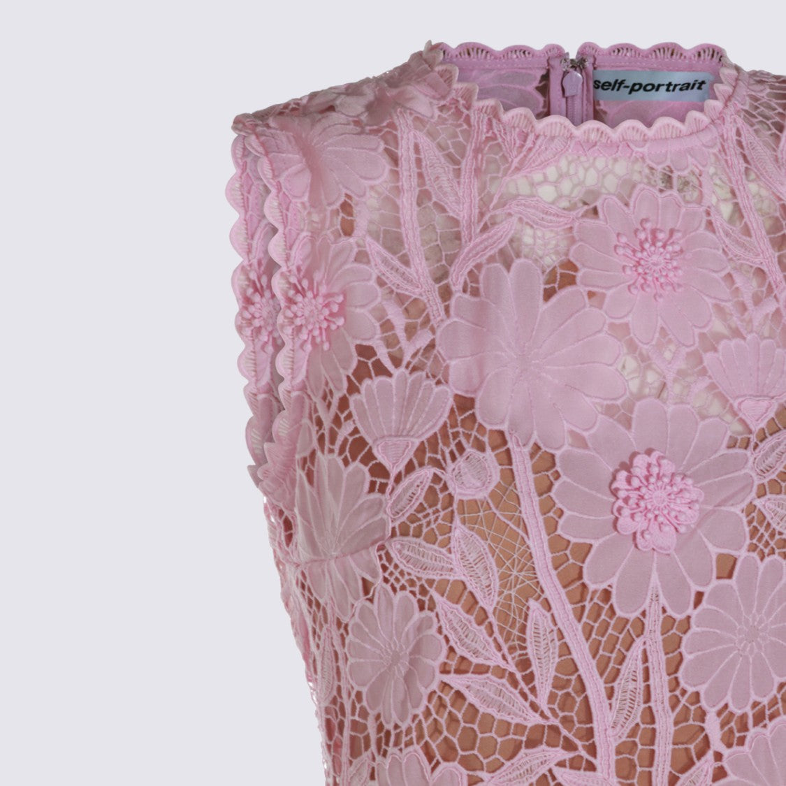 Self-Portrait Sleeveless Mini Dress With Floral Lace Overlay And Appliqués