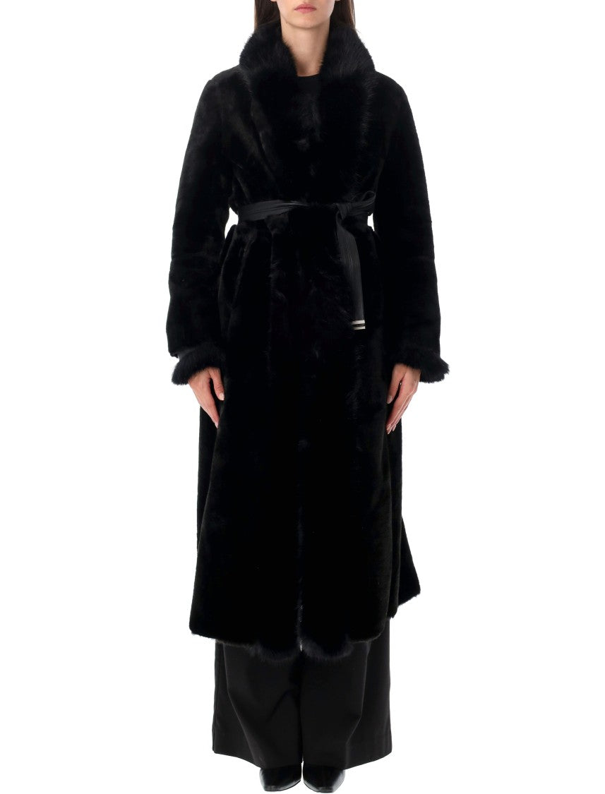 Urbancode Reversible Leather Plush Fur Trim Long Coat